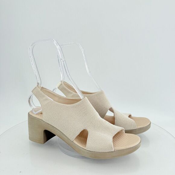BZees Women's Eden Slingback Strappy Sandals Beige Gold Lame Fabric Size 11M - Picture 1 of 14